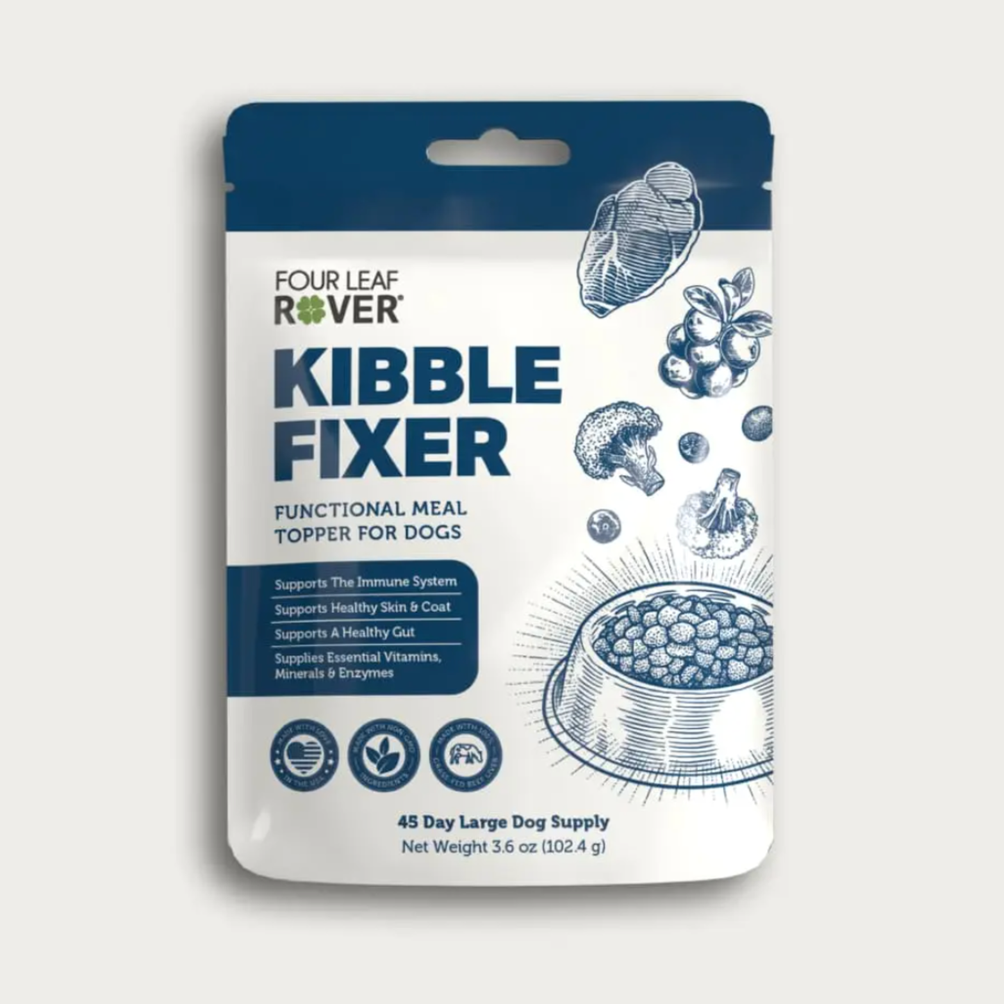 Four Leaf Rover Kibble Fixer dog food topper with probiotics