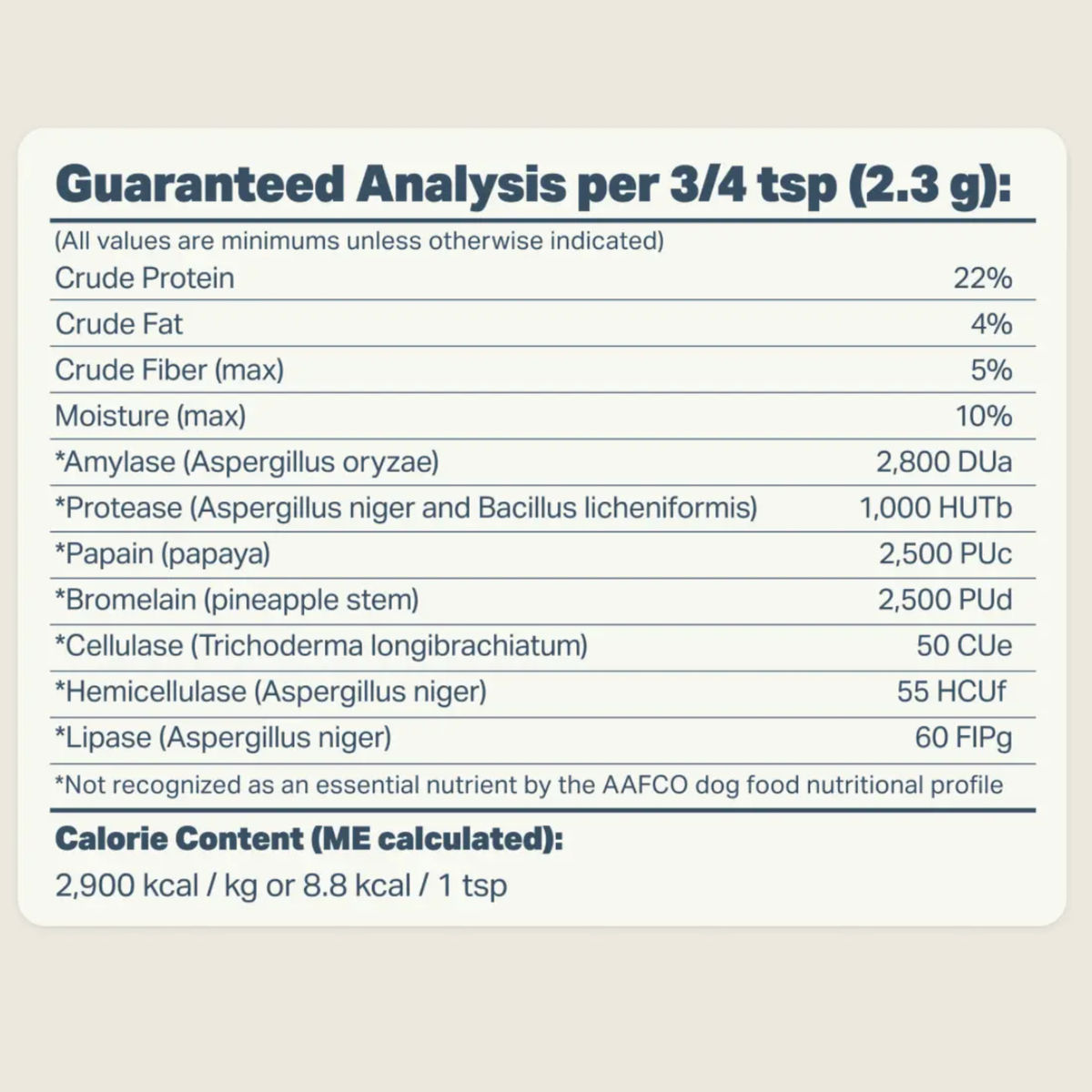 Nutritional analysis label for a product Key ingredients in Kibble Fixer: beef liver, probiotics, and organic greens