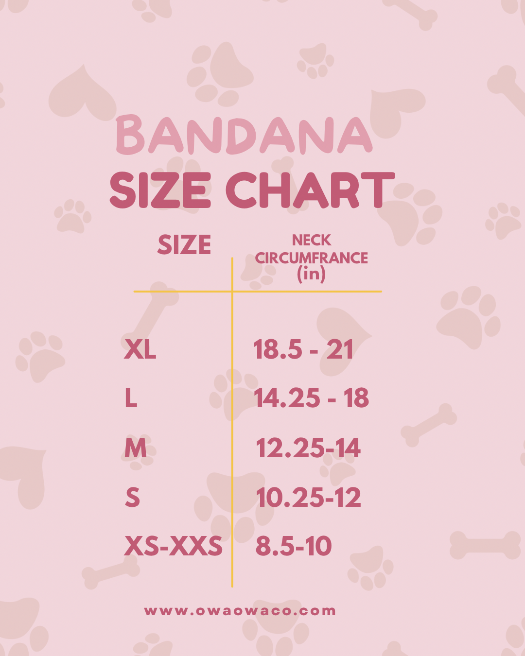 Dog bandana size chart