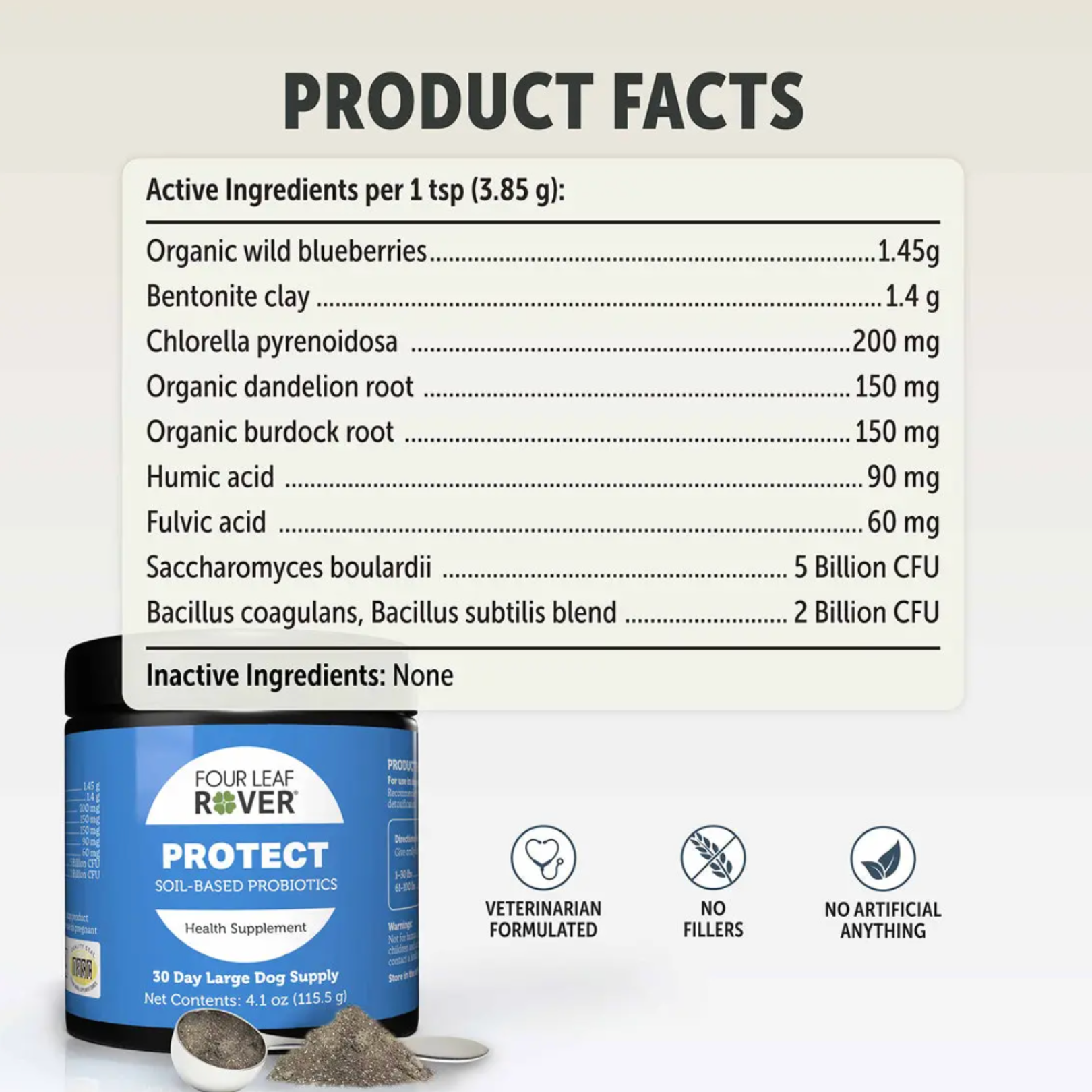 Four Leaf Rover Protect product facts and ingredient list