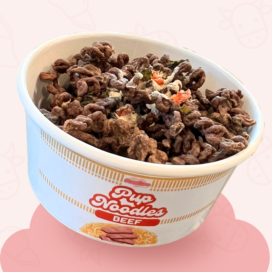 Beef ramen noodles for dogs, Owa Owa Beef Pup Noodles – all-meat ramen-style treats for dogs and cats made with beef round, beef liver, beef bone broth powder, organic carrots, and broccoli, air-dried for optimal nutrition. Species appropriate dog and cat treats