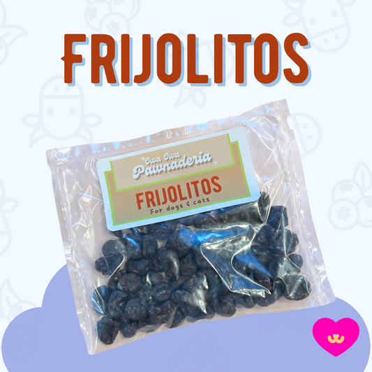 Frijolitos dog treats – bean-shaped crunchy beef and blueberry treats inspired by Mexican frijoles